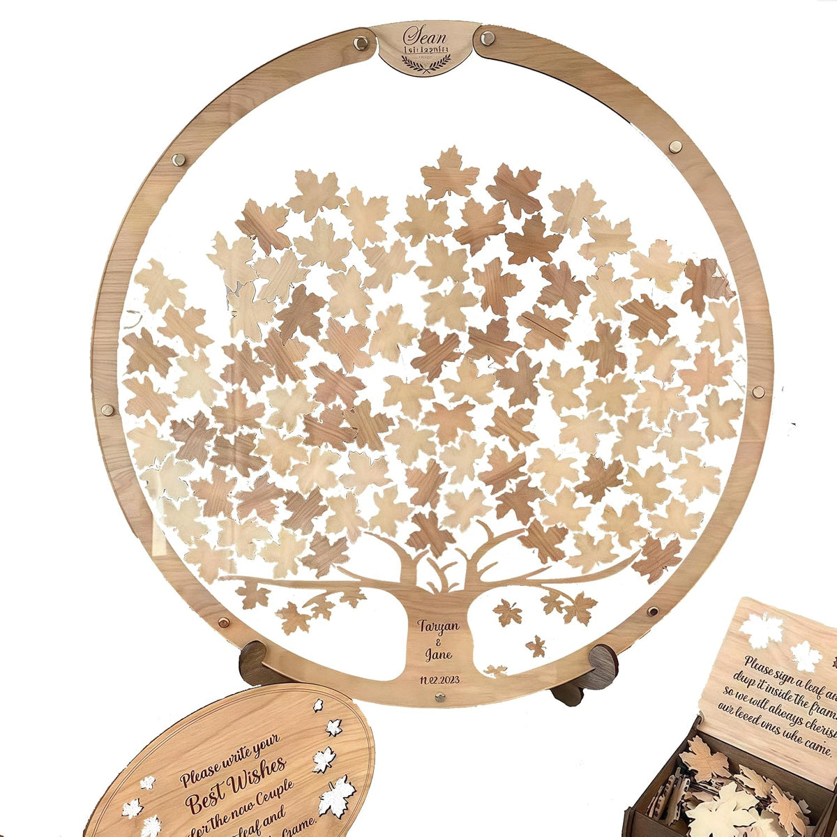 Personalized Wedding Guest Book Alternative - Wooden Leaf Guest Book Wedding, Personalized Wedding Reception, Custom Wooden GuestBook, Stereoscopic Tree Guest Book