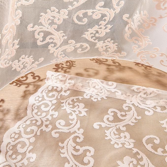 FOLKSIDE Blush Pink Lace Curtains 90 Inches Long 2 Panels Victorian Floral - Image 7