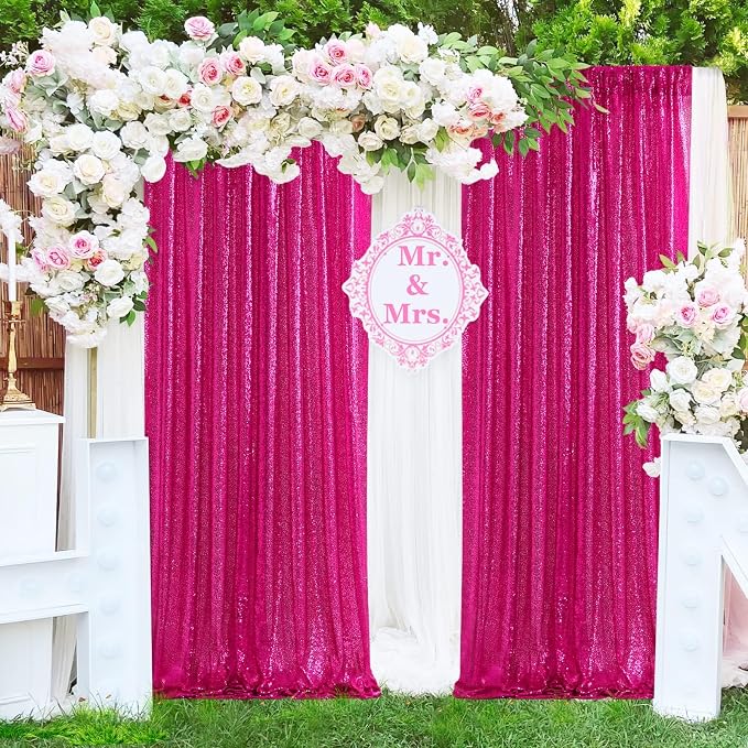 Fuchsia Glitter Sequin Backdrop Curtains 6 Pieces 2ftx8ft Dessert Backdrop - Image 3