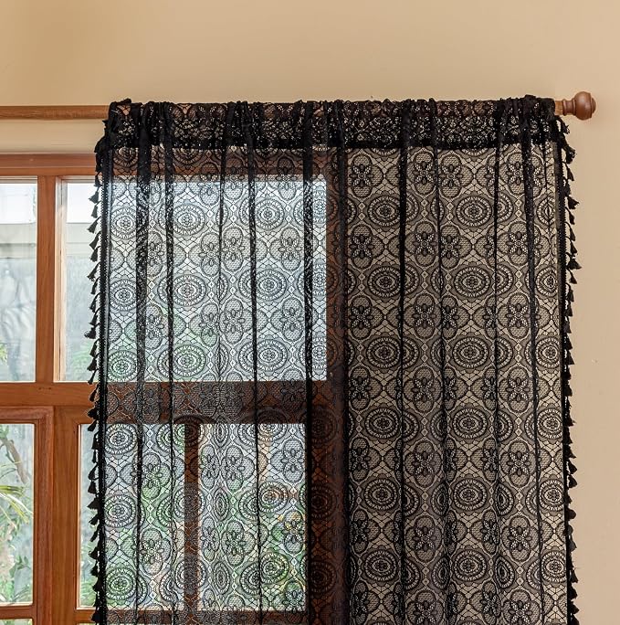 YJ YANJUN Gothic Boho Lace Curtains, 59x63 inch, Light Filtering Drapes - Image 2