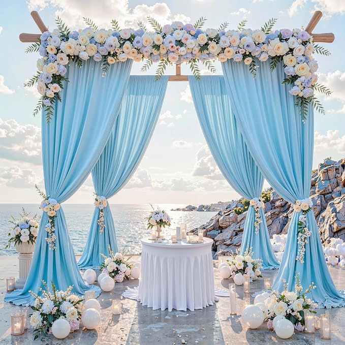 50 ft x 10 ft Wrinkle Free Blue Backdrop Curtain Panels, Polyester Photography - Image 5