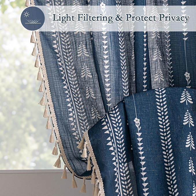 Boho Navy Blue Curtains - Image 3