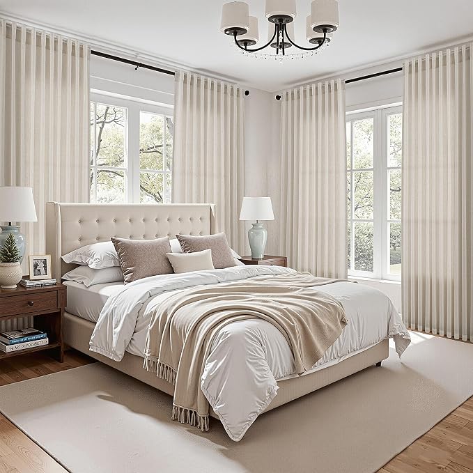 Warm Beige Linen Curtains 63 Inches Long 2 Panel Sets - Image 5