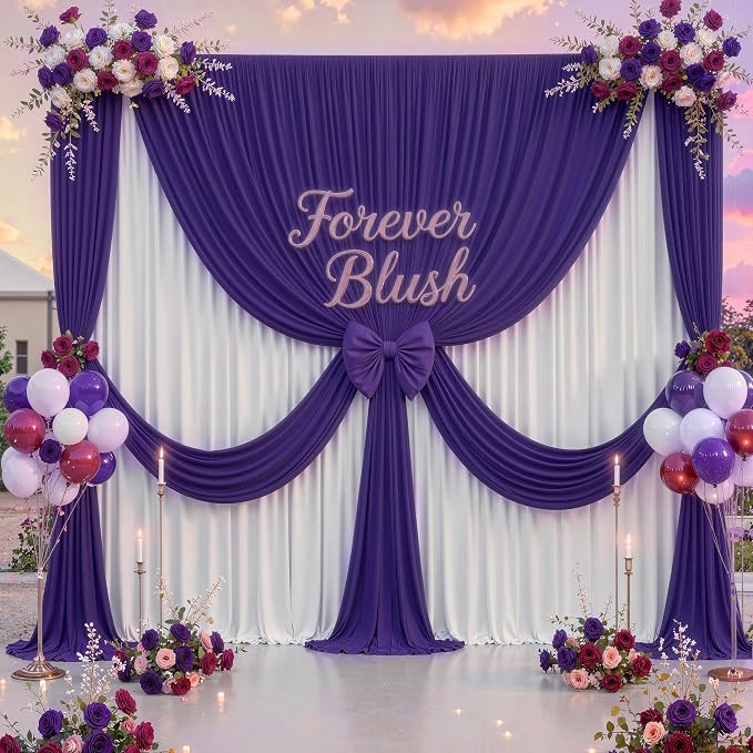 20 ft x 10 ft Wrinkle Free Purple Backdrop Curtain - Image 9