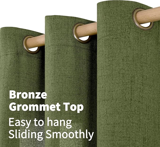 YoungsTex Olive Linen Curtains 63 Inch Length 2 Panels - Image 6