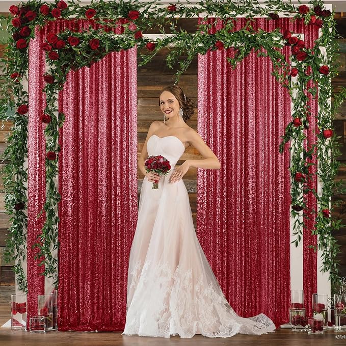 2×8FT-2PCS Burgundy Red Sequin Backdrop Curtains Panels, Photography Backdrop - Image 3