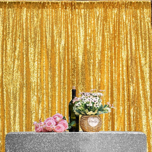 JYFLZQ Gold Sequin Backdrop Curtains 10ft x 10ft 1 Panel Glitter Photo Booth by JYFLZQ
