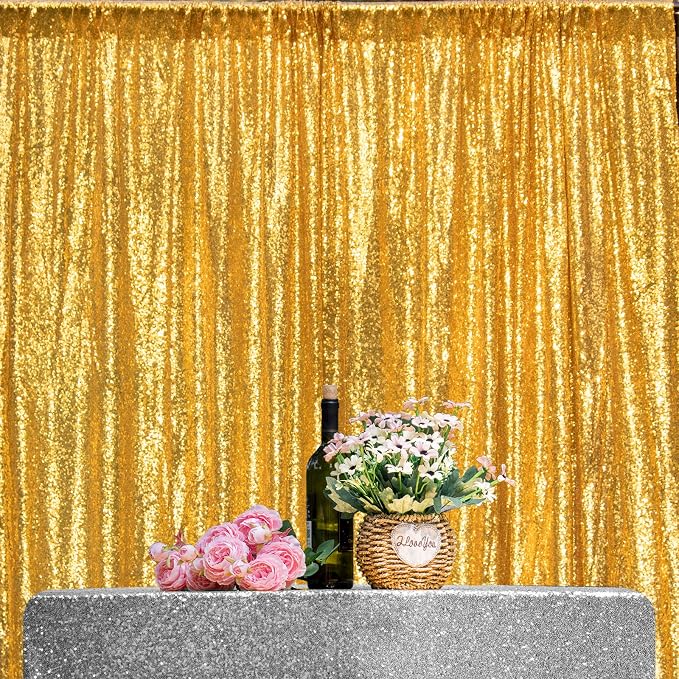 JYFLZQ Gold Sequin Backdrop Curtains 2ft x 8ft 4 Panel Glitter Photo Booth - Image 3