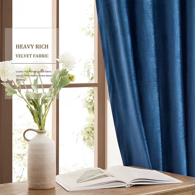 BULBUL Velvet Navy Blue Blackout Curtains 96 inches - Image 4