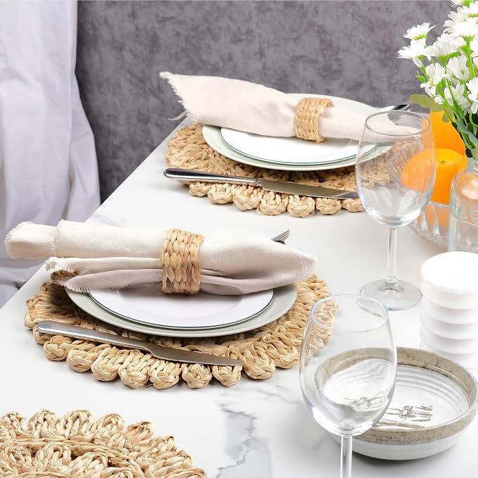 11.8" Corn Husk Woven Round Placemats Set of 6 - Image 7