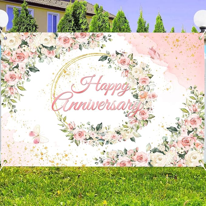 10x6 ft Floral Anniversary Backdrop Banner - Image 4