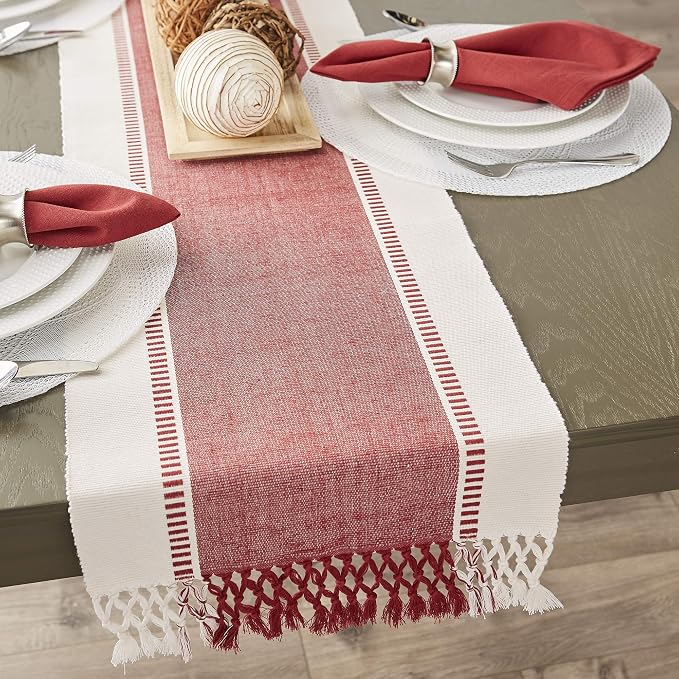 DII Dobby Stripe Table Runner, 13x72 Barn Red & Cream Background | Woven - Image 6