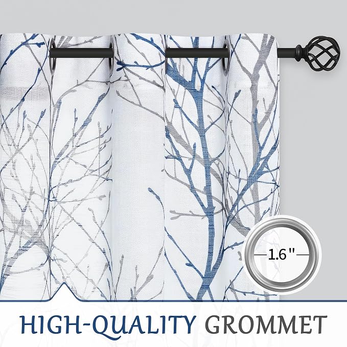 FMFUNCTEX Linen Blue White Semi Sheer Print Curtains 96 Inch Long 2 Panels | - Image 6