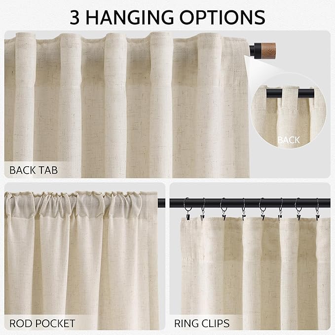 Linen Curtains 96 Inches Long for Living Room Modern Farmhouse Decor Light - Image 2