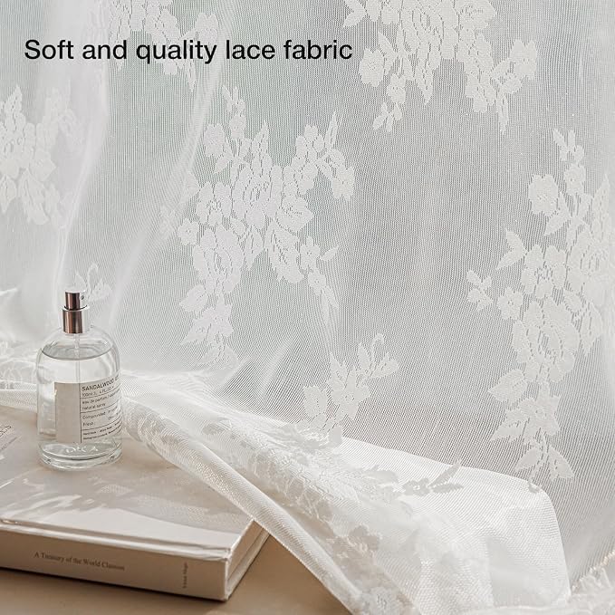 Anmao Vintage Lace Kitchen Curtains 18 Inches Long 2 Panels, Romantic Semi - Image 4