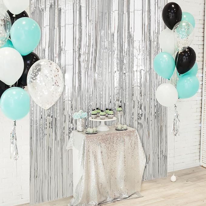 3 Pack 3.3 x 9.9 ft Silver Fringe Backdrop Streamers Party Decorations | Foil - Image 5