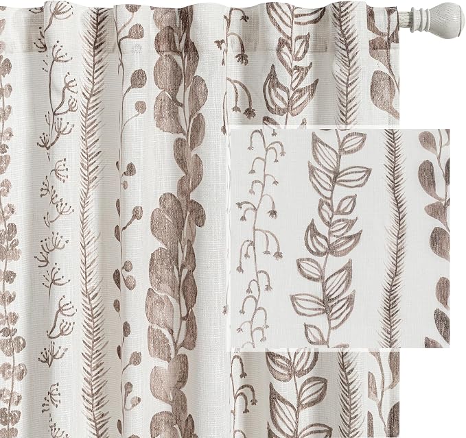 Flax Linen Boho Curtains 95 Inches, 2 Panels Light Filtering Window Modern by MEETSKY