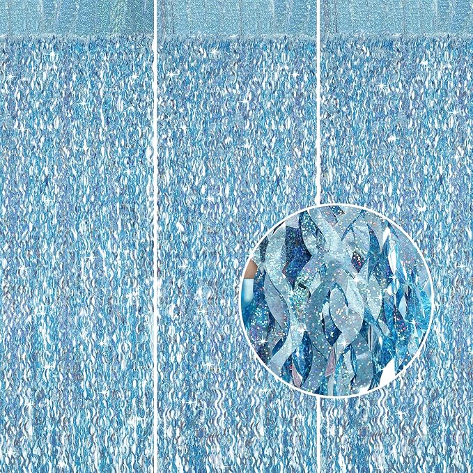 CYLMFC 3 Pack 3.3 ft x 6.6 ft Tinsel Foil Fringe Curtain Blue by CYLMFC