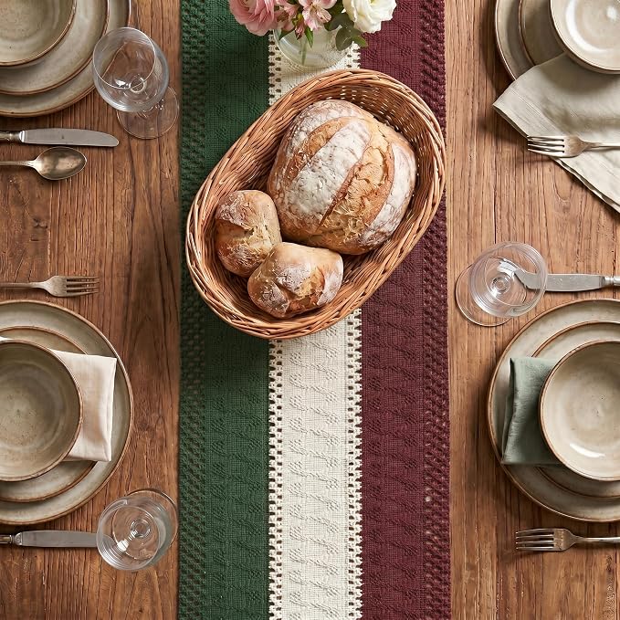 Artoid Mode Green Beige Red Farmhouse Rustic Table Runner 12x108 Inch | Holiday - Image 2