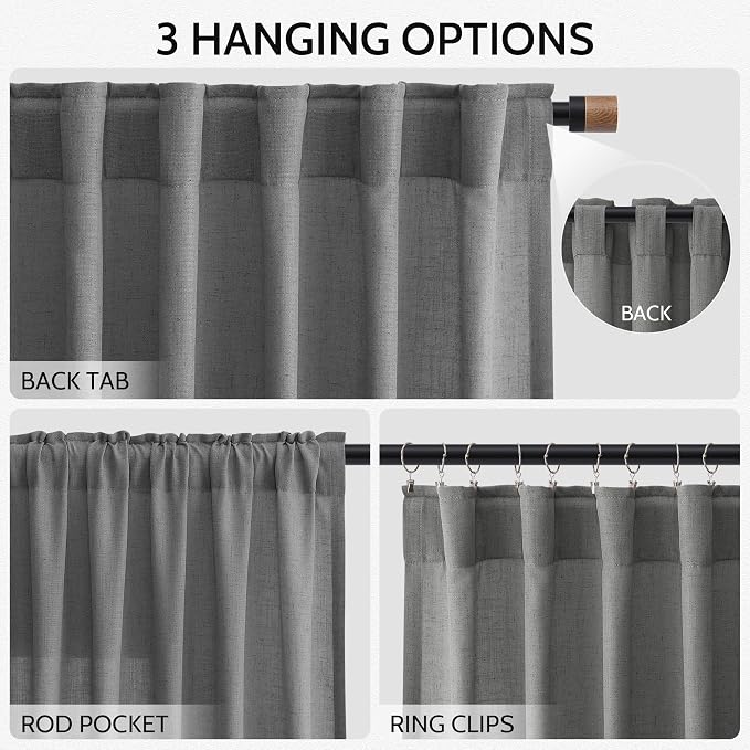 Blazer Grey Curtain SheerLinen Blend Light Filtering Back Tab Curtains 102 - Image 3
