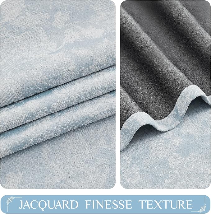 Beauoop Blue Floral Jacquard Blackout Curtains - Image 3