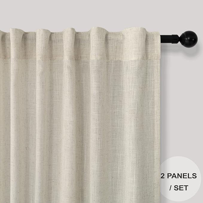 Beige Curtains 72 Inch Length for Living Room 2 Panels Set Back Tab Rod Pocket - Image 2