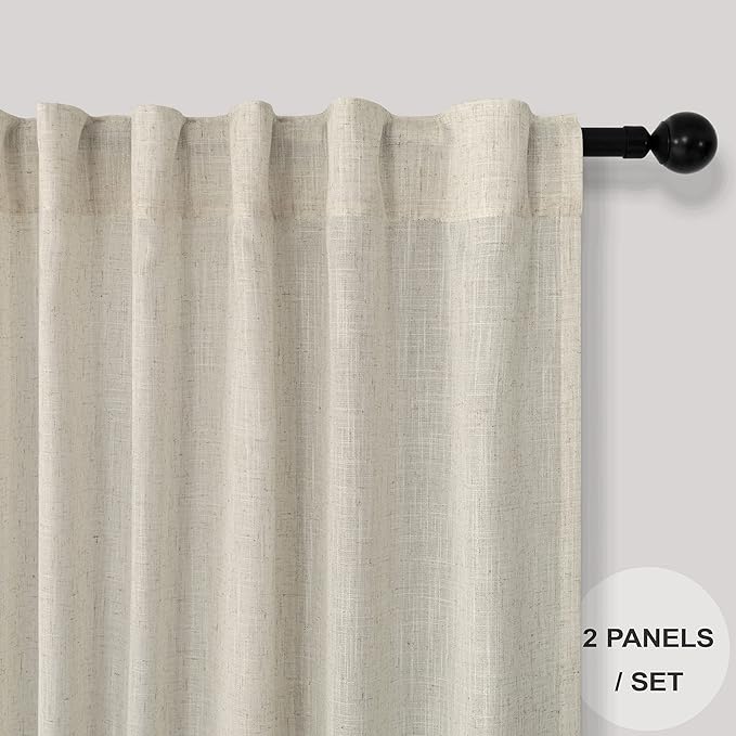 Pitalk Beige Back Tab Linen Curtains 94 Inches Long 2 Panel - Image 2