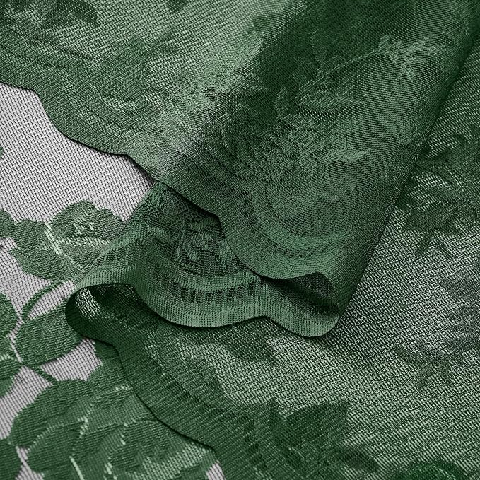 Dark Green Lace Curtains 80 Inches Long Victorian Floral Sheer Curtains - Image 7