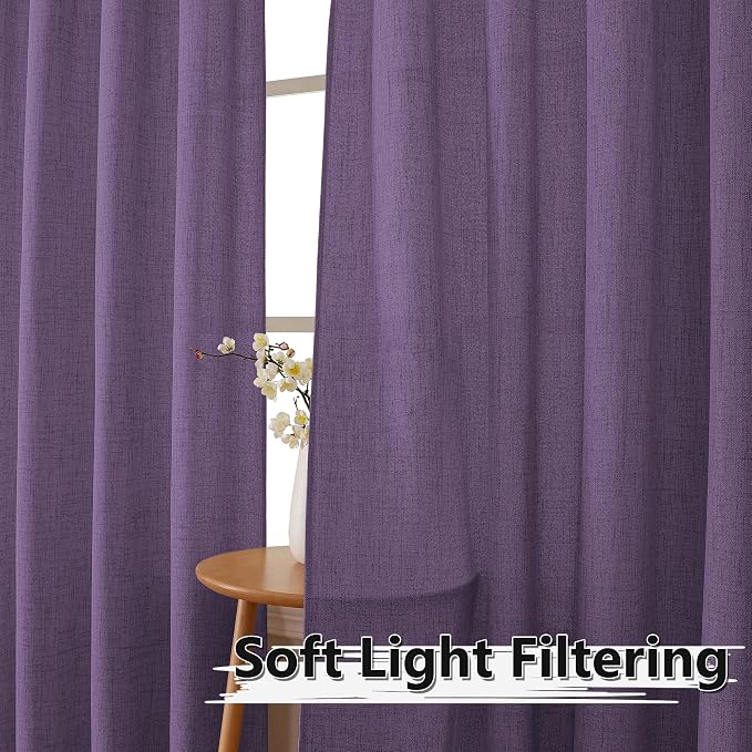 Tollpiz Short Linen Tier Curtains Rod Pocket Semi Sheer Half Kitchen Curtain - Image 2
