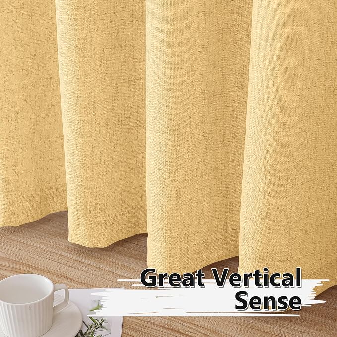 Tollpiz Linen Curtains Living Room Rod Pocket Semi Sheer Curtain Burlap Light - Image 4