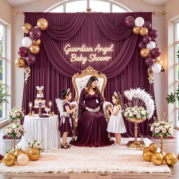 20 ft x 10 ft Wrinkle Free Maroon Backdrop Curtain - Image 7