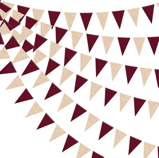 Burgundy Party Decorations Maroon Champagne Gold Triangle Banner Flag Bunting Pennant for Birthday Engagement Wedding Bridal Shower Baby Shower Anniversary Bachelorette Hen Party Decorations Supplies