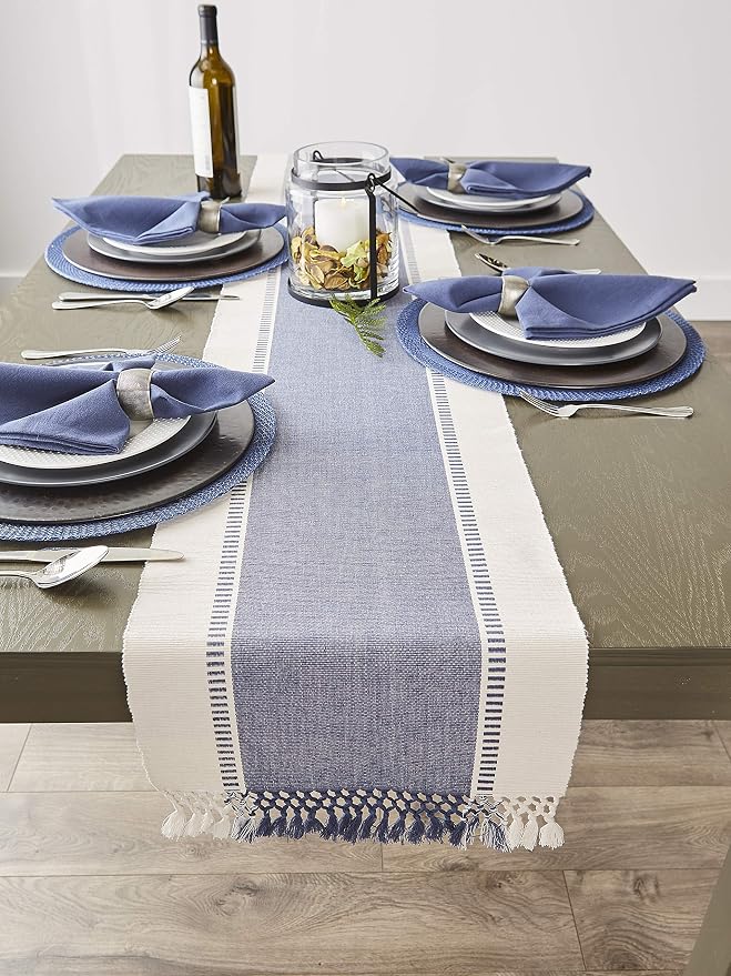 DII Dobby Stripe Table Runner, French Blue & Cream Background | Woven - Image 7