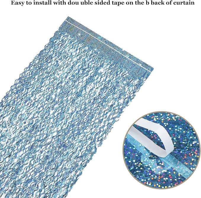 CYLMFC 3 Pack 3.3 ft x 6.6 ft Tinsel Foil Fringe Curtain Blue - Image 4