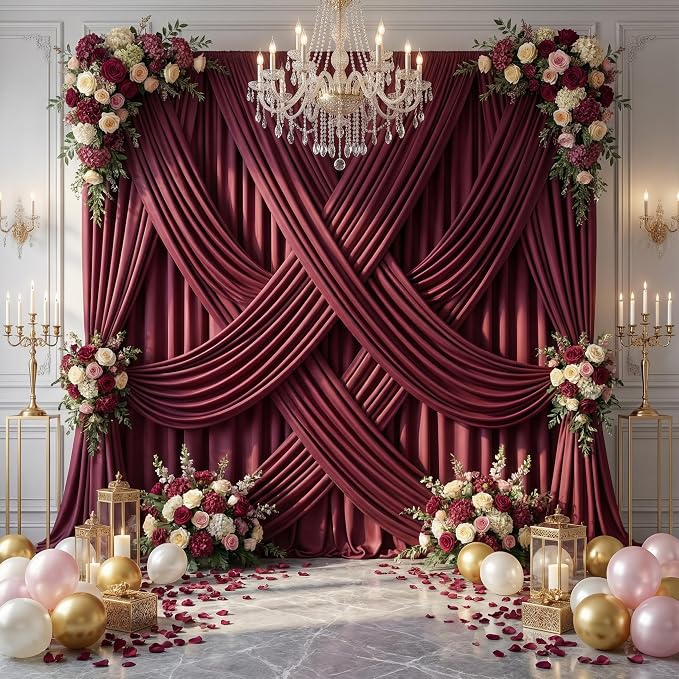 10ft×12ft Wrinkle Free Burgundy Backdrop Curtain - Image 9