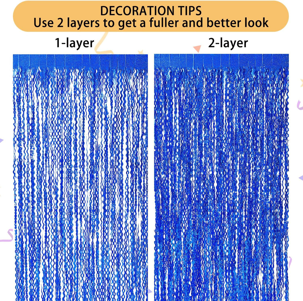 4 Pack Navy Blue Wavy Foil Fringe Curtains Party Decorations - 3.3 ft x 6.6 ft Streamer Tinsel Curtain Party Photo Backdrops for Birthday Party