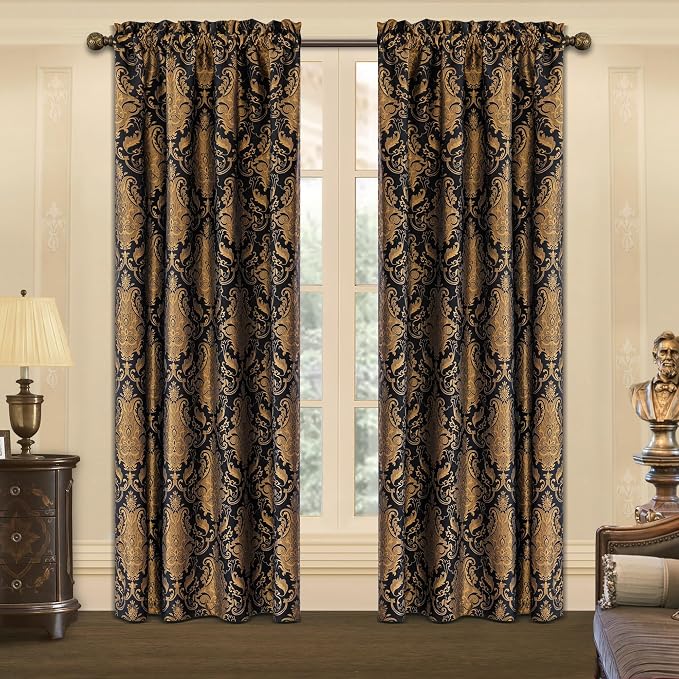Loom and Mill Luxury Black Damask Curtains by LoomandMill