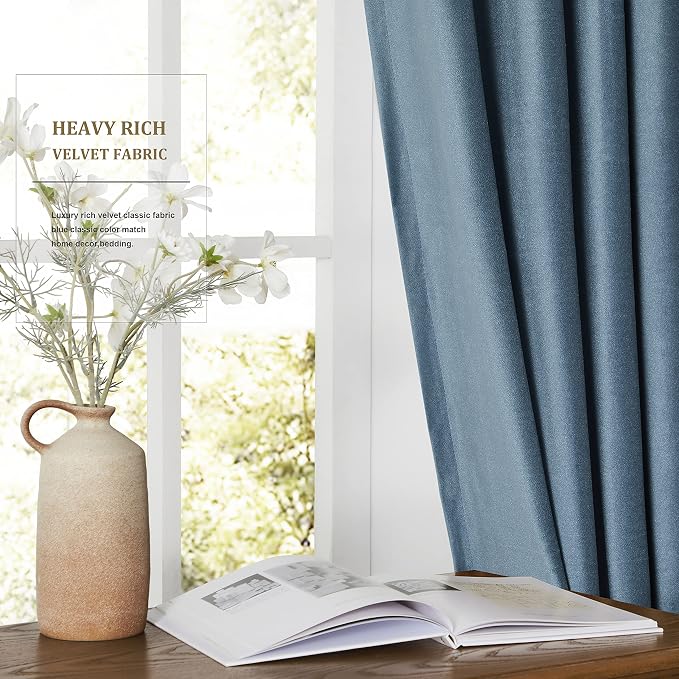 BULBUL Velvet Stone Blue Blackout Curtains 108 inch Length - Image 4