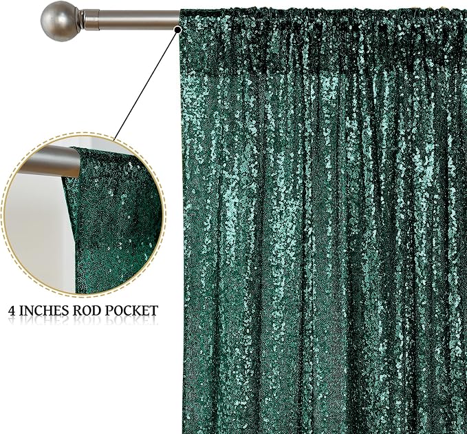 Sugargirl Dark Green Sequin Backdrop Curtain 6 Panels 2FTx8FT Glitter Dark - Image 4