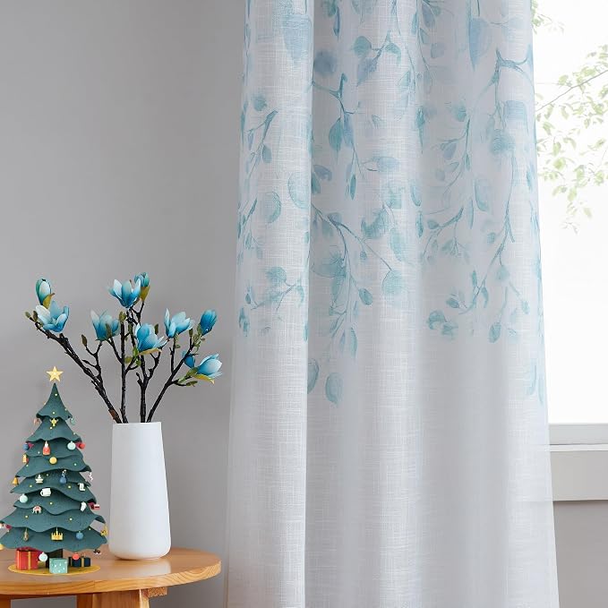 Central Park Leaf Floral Print Metallic Sheer Window Curtain Panel - Image 9