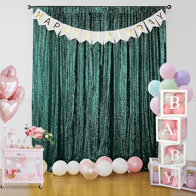 Sugargirl Dark Green Sequin Backdrop Curtain 4FTx8FT Glitter Dark Green - Image 2