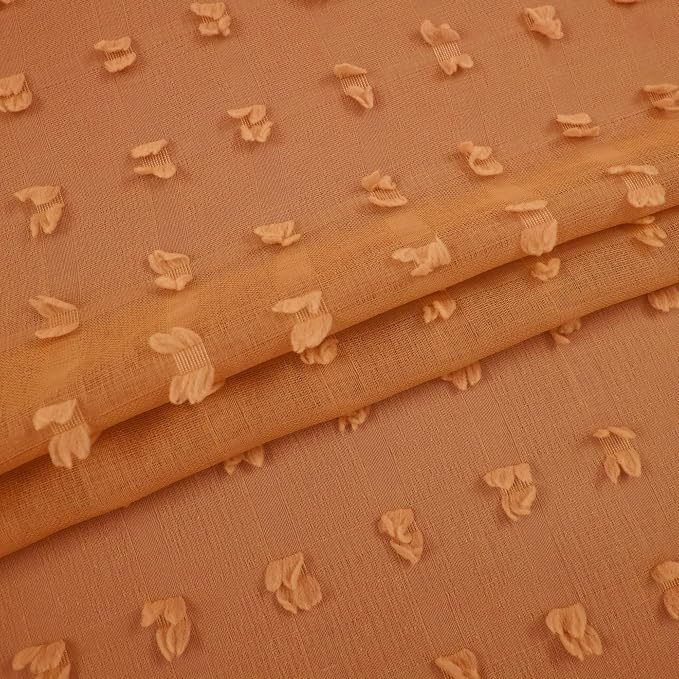 KOUFALL Burnt Orange Back Tab Rod Pocket Pom Pom Sheer Curtains - Image 4