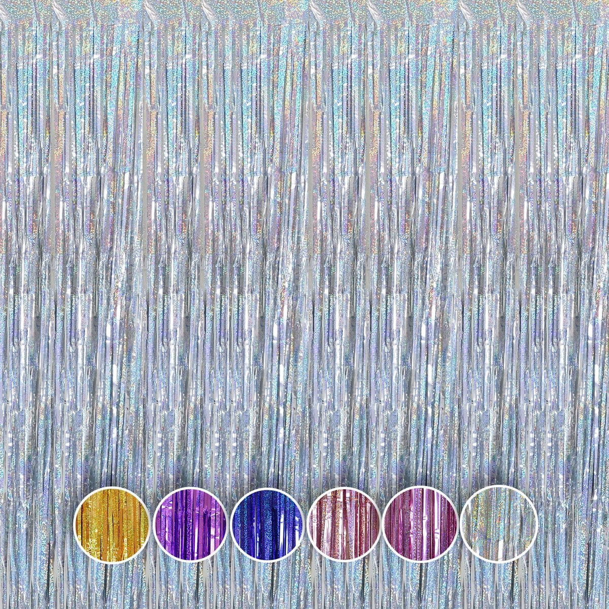 QRabbit 4 Pack Foil Curtain Backdrop, Silver Metallic Tinsel Foil Fringe Curtains, Party Streamers for Birthday Graduation Engagement Wedding Baby Shower Christmas Party Decorations