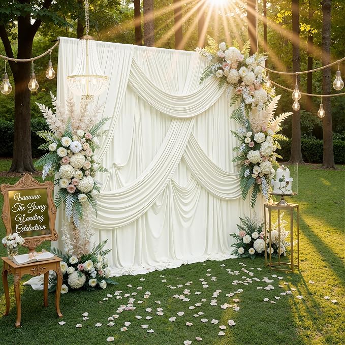60ftx10ft Wrinkle Free Ivory Backdrop Curtains - Image 8