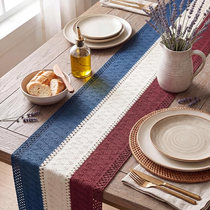 Artoid Mode Blue Beige Red Farmhouse Rustic Table Runner 12x108 Inch | Holiday - Image 3