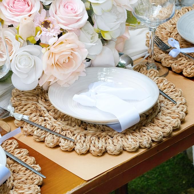 13.8" Corn Husk Woven Round Placemats Set of 12 - Image 2