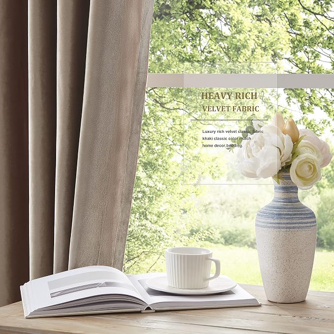 BULBUL Taupe Velvet Blackout Curtains 96 inch Long - Image 4