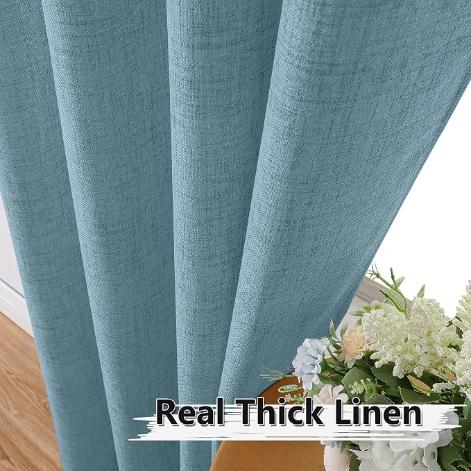 Tollpiz Short Linen Curtain Bedroom Rod Pocket Semi Sheer Curtains Burlap Light - Image 3