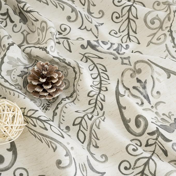 Linen Curtains for Living Room 84 Inch Length 2 Panels Set, Vintage Damask - Image 5