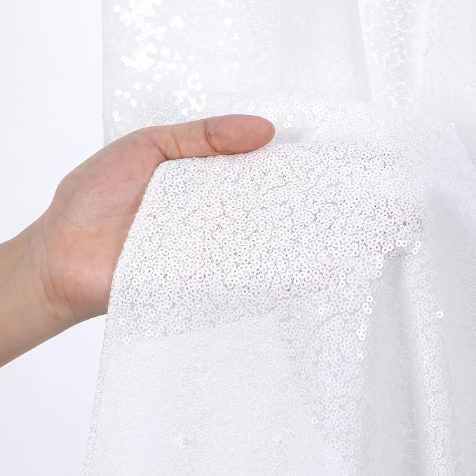 White Sequin Backdrop Curtains 2 Pcs 5ftx8ft Sparkle Backdrop Drapes | Glitter - Image 4